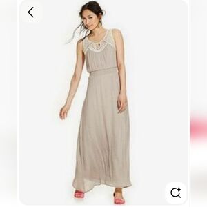 AB Studio Cream Sleeveless Dress with Crochet Neckline